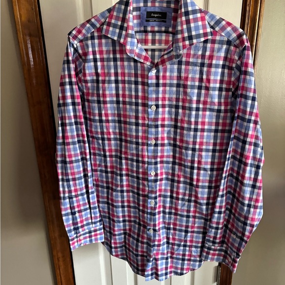 ESQUIRE Men's Check Shirt Size 15 32/33 Slim Fit Non-Iron Long Sleeve - Picture 6 of 6